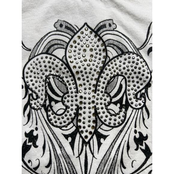 Vocal Women’s Fleur de Lis Rhinestone Long T-Shirt Made in USA White Size Medium - Picture 7 of 9
